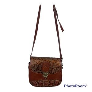 Vintage Dina Jordan Tooled Leather Crossbody Bag EUC